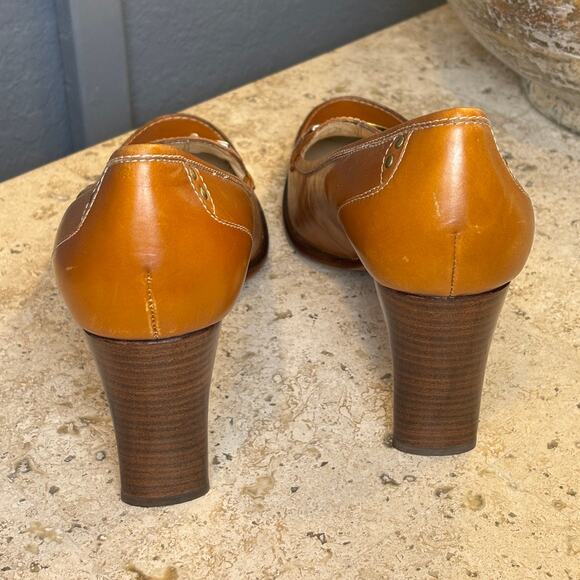 Joan & David Circa Brown CJ Gallagher Leather Buckle Stacked Heel Shoe 9 1/2 M - Picture 5 of 6
